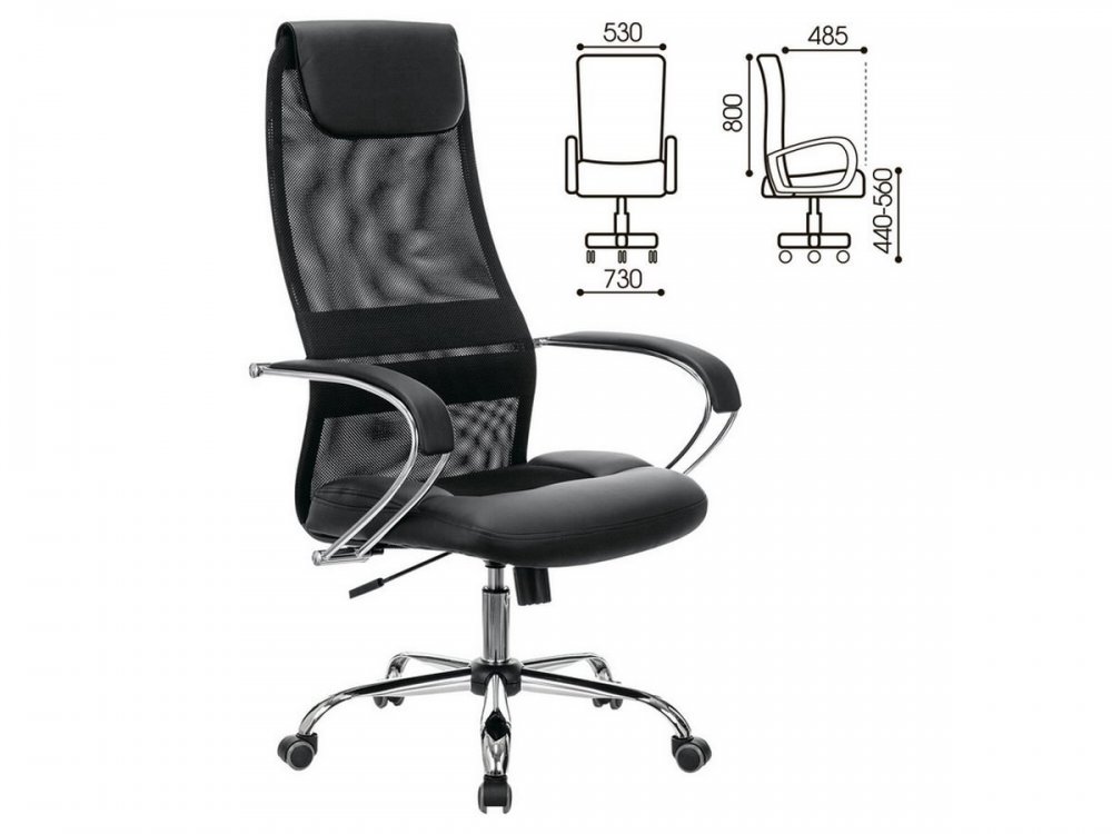 Кресло офисное BRABIX PREMIUM "Stalker EX-608 CH", хром, ткань-сетка/кожзам, черное в Батагае - batagaj.mebel-nsk.ru - фото