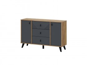 Комод 3ящ. и 2ств. Байкал (дуб крафт золотой/графит) в Батагае - batagaj.mebel-nsk.ru | фото