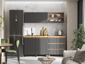 Кухонный гарнитур 1,7м Хелен  (дуб крафт золотой/графит) в Батагае - batagaj.mebel-nsk.ru | фото