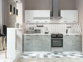 Кухонный гарнитур Дуся 2,0 м (белый глянец/цемент) в Батагае - batagaj.mebel-nsk.ru | фото