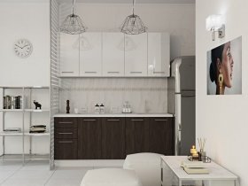 Кухонный гарнитур МДФ Выгодно и точка 2,0 м (белый глянец/ироко) в Батагае - batagaj.mebel-nsk.ru | фото