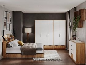 Модульная спальня Ивис (дуб крафт золотой/белый) в Батагае - batagaj.mebel-nsk.ru | фото
