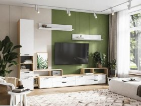 Модульная стенка Санса (дуб сонома/белый) в Батагае - batagaj.mebel-nsk.ru | фото
