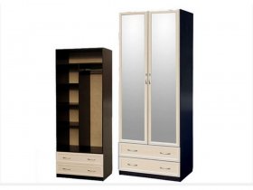 Шкаф двухстворчатый с ящиками с 2-мя зеркалами  (профиль МДФ) в Батагае - batagaj.mebel-nsk.ru | фото