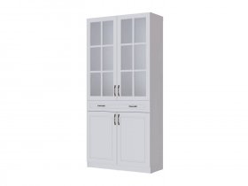 Шкаф-витрина Апполия гостиная (белый/белый дуб) в Батагае - batagaj.mebel-nsk.ru | фото