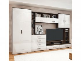 Стенка Коста МДФ (дуб венге/белый глянец) в Батагае - batagaj.mebel-nsk.ru | фото