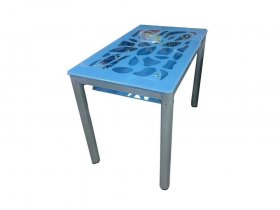 Стол обеденный В 828-2 (стекло голубое) в Батагае - batagaj.mebel-nsk.ru | фото